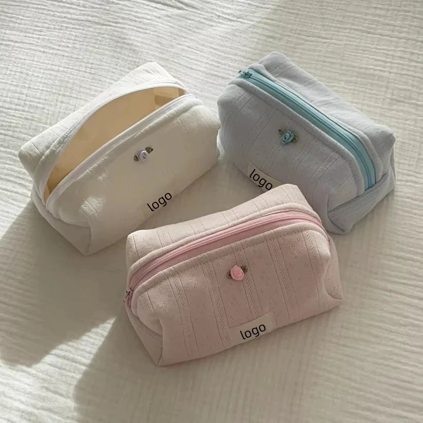 Customized Logo Cute Floral Large Capacity Make up Bag Handmade Cotton Cosmetic Bags for Travel