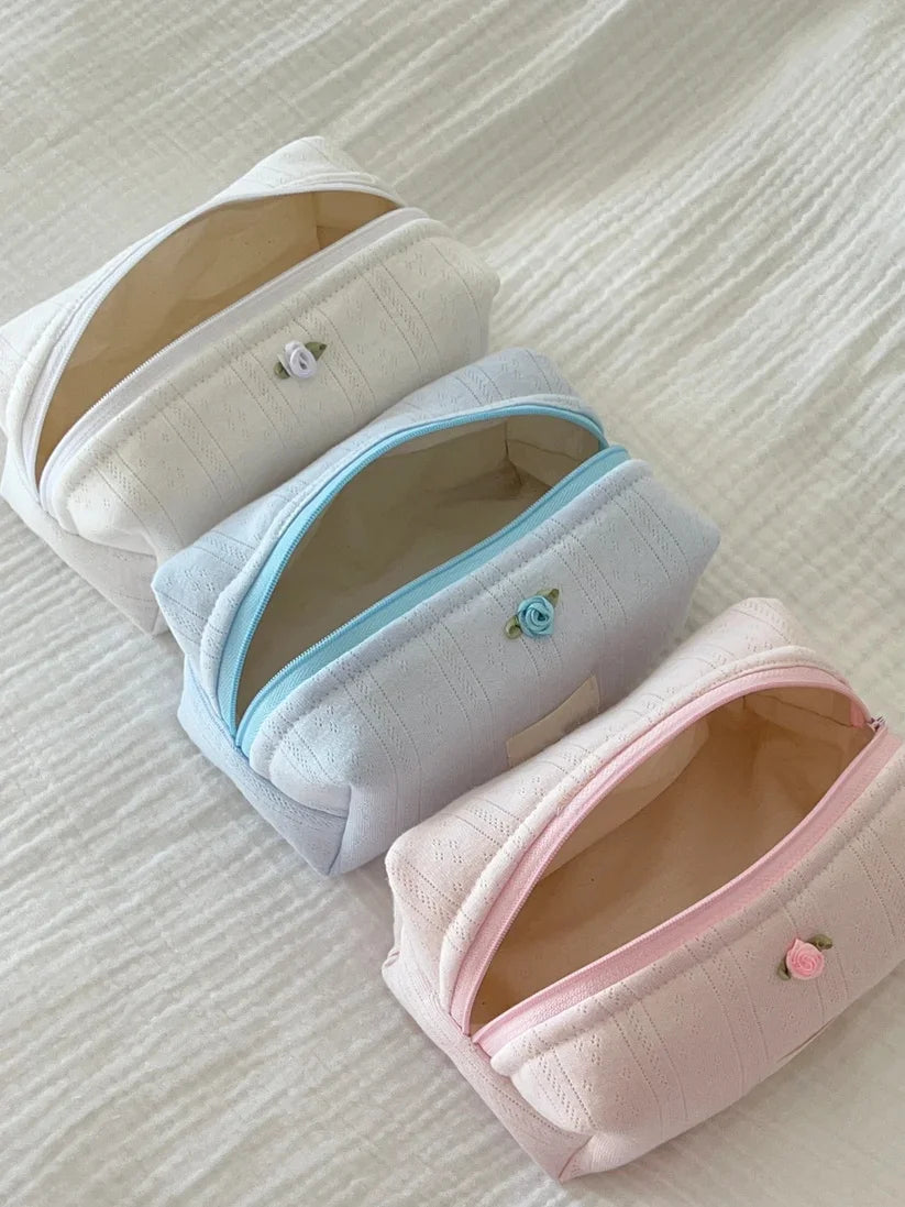 Customized Logo Cute Floral Large Capacity Make up Bag Handmade Cotton Cosmetic Bags for Travel