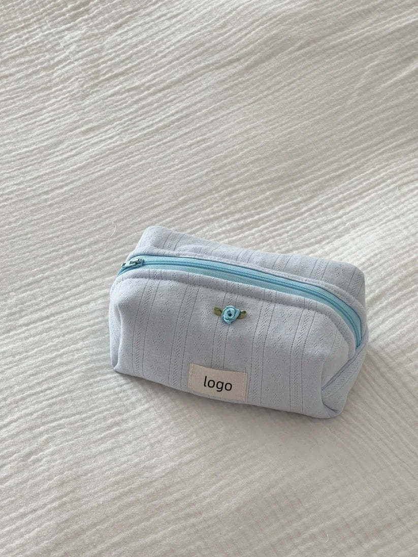 Customized Logo Cute Floral Large Capacity Make up Bag Handmade Cotton Cosmetic Bags for Travel