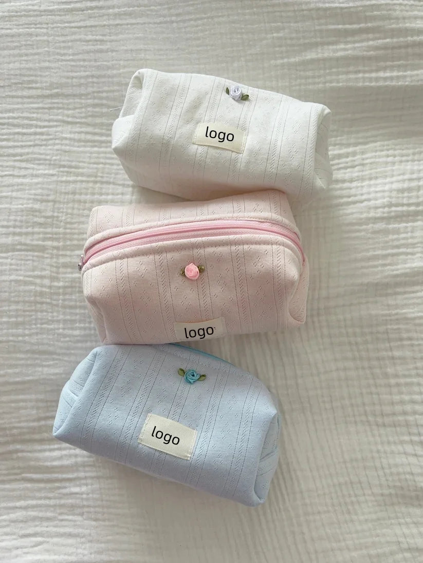 Customized Logo Cute Floral Large Capacity Make up Bag Handmade Cotton Cosmetic Bags for Travel