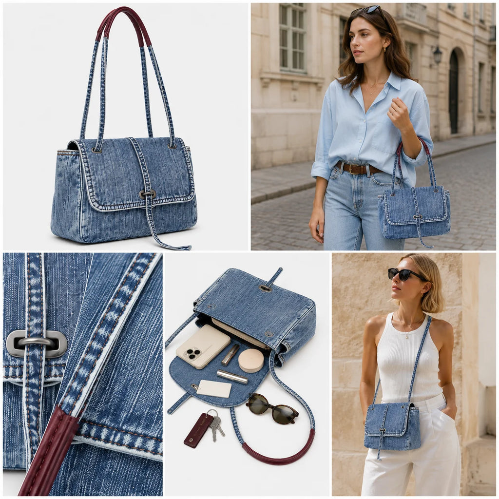 Customized Wholesale Denim Zipper Custom Slouchy Style Ladies Large Capacity Single Shoulder Messenger Handbag