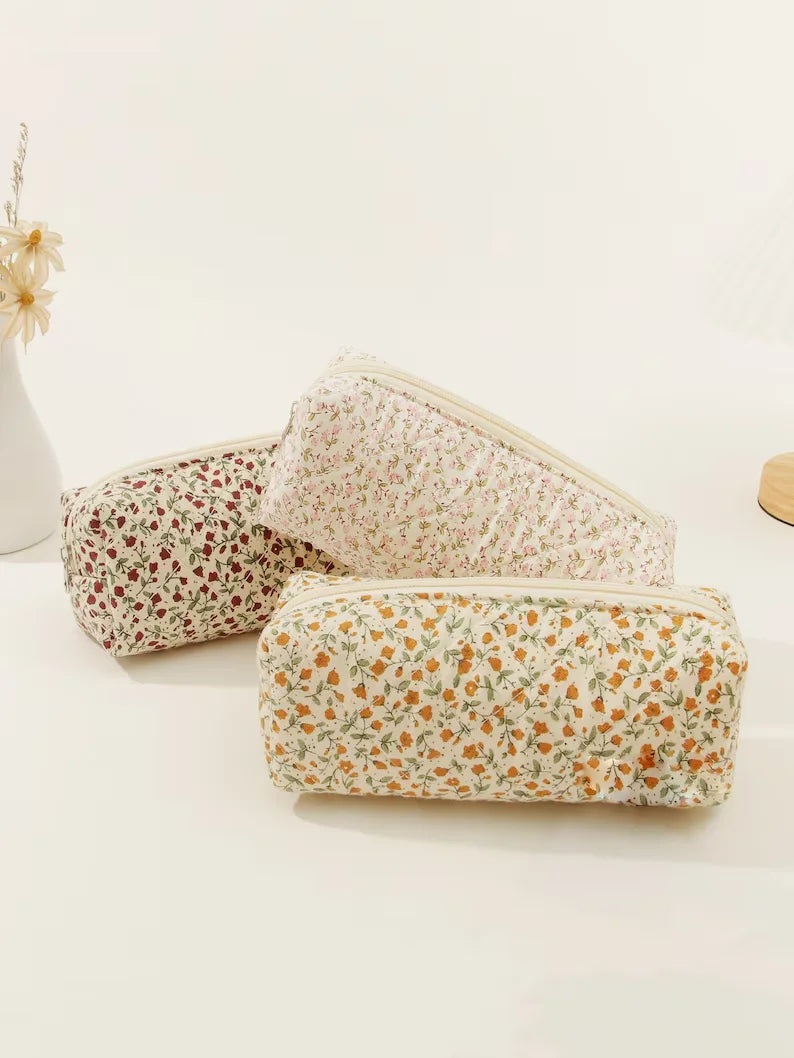 Cute Bear Floral Bow Pencil Case Pencil Bag Cosmetic Makeup Bag Zipper Pouch Purse