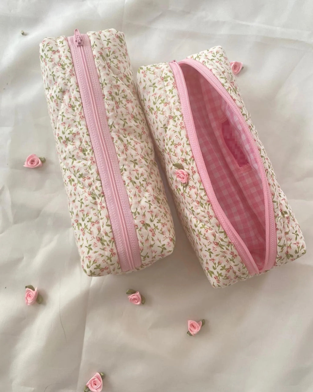 Cute Bear Floral Bow Pencil Case Pencil Bag Cosmetic Makeup Bag Zipper Pouch Purse