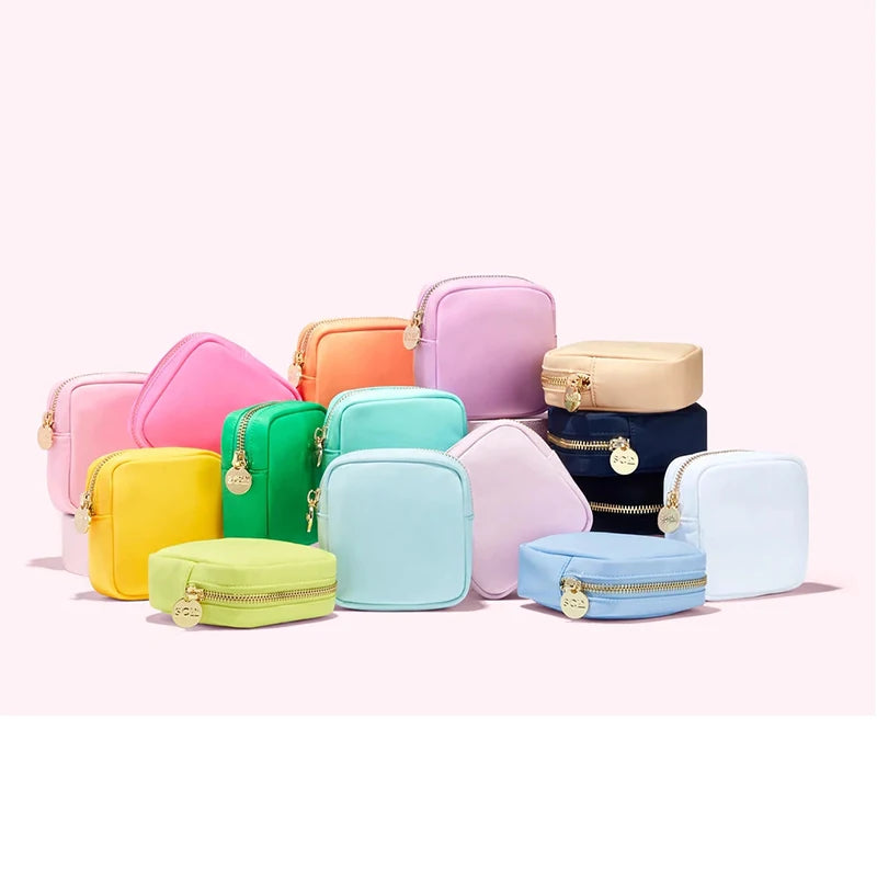 Cute Cosmetic Poutch Pink Beauty Bag Portable Nylon Storage Bag with Patches