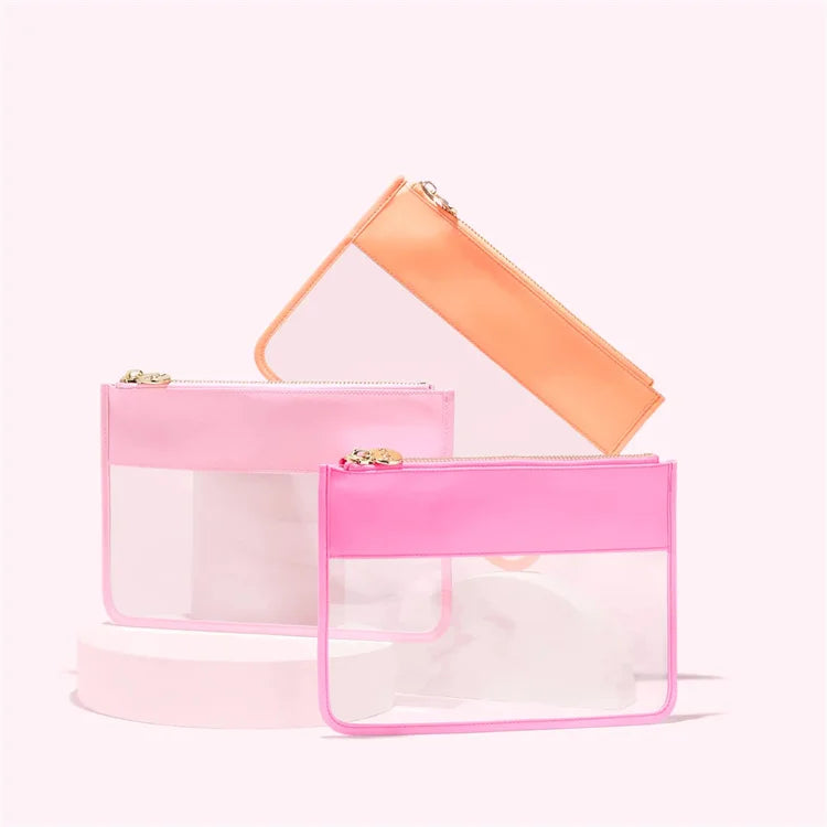 Cute Cosmetic Poutch Pink Beauty Bag Portable Nylon Storage Bag with Patches
