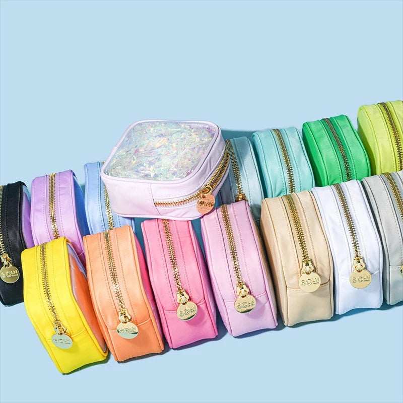 Cute Cosmetic Poutch Pink Beauty Bag Portable Nylon Storage Bag with Patches