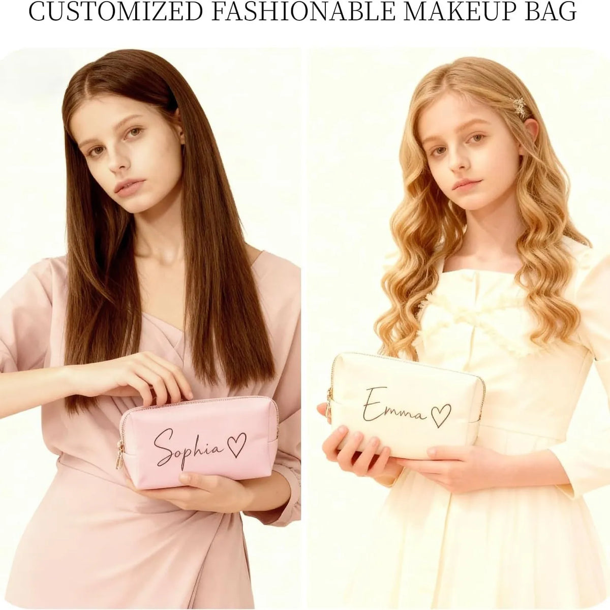 Cute Wholesale Waterproof PU Leather Travel Makeup Bag Durable Water-Resistant Case Zipper Customizable Logo Pattern Cosmetic