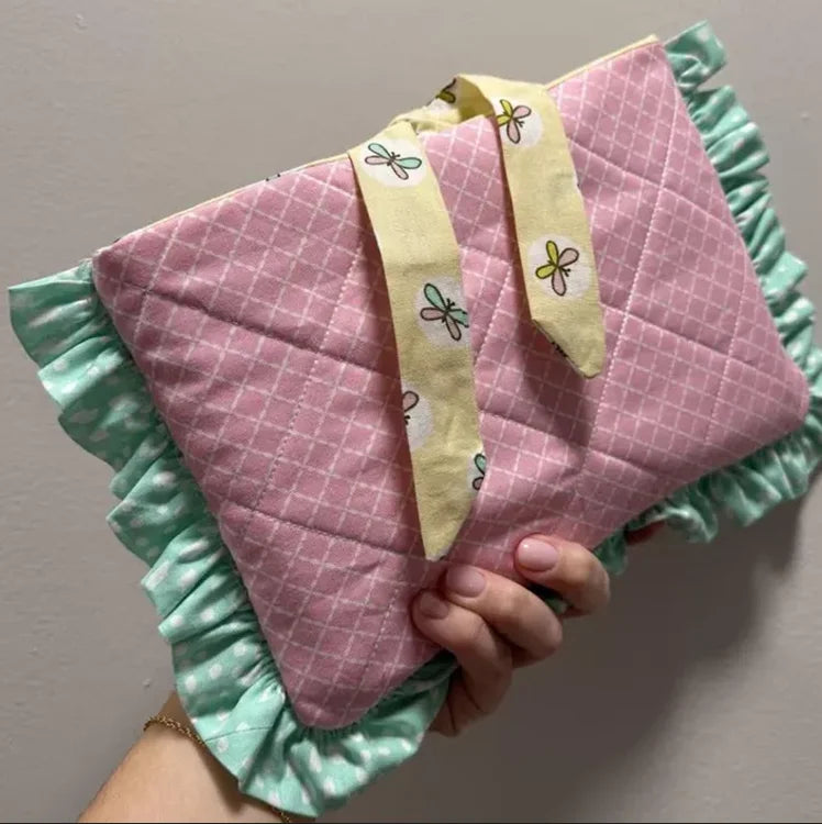 DIY Pattern for Cover Lovers Personalized Eco-Friendly Quilted Book Sleeve Handmade Gingham Pens Bag