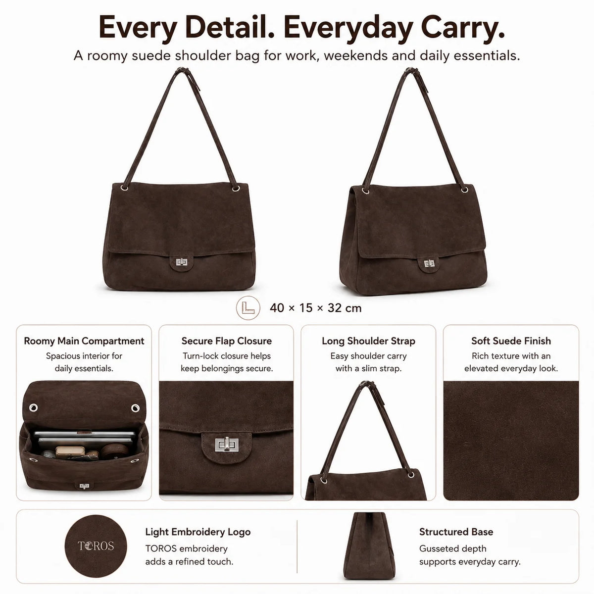 Dark Brown Suede Flap Bag, Silver Turn-Lock Closure Multi-Color Custom Logo, OEM/ODM Factory Wholesale