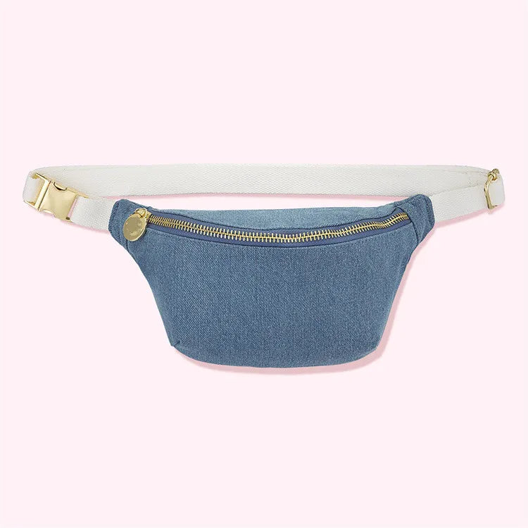 Denim Zipper Waist Pack Bags for Women Belt Waist Packs Chest Crossbody Handbags Shoulder Messenger Fanny Bag