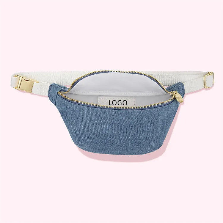 Denim Zipper Waist Pack Bags for Women Belt Waist Packs Chest Crossbody Handbags Shoulder Messenger Fanny Bag