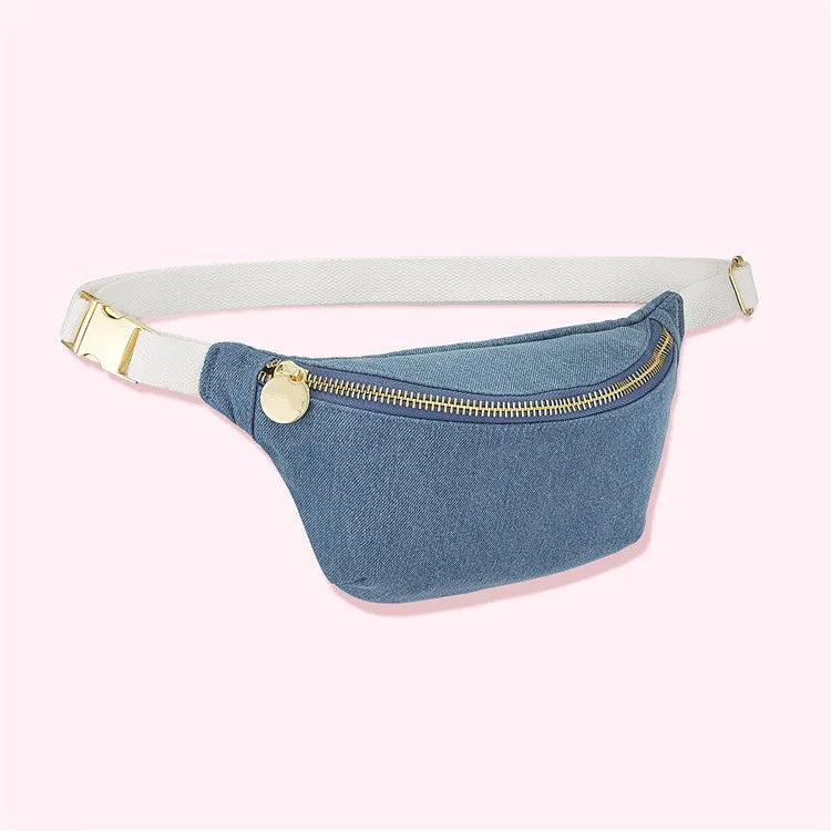 Denim Zipper Waist Pack Bags for Women Belt Waist Packs Chest Crossbody Handbags Shoulder Messenger Fanny Bag