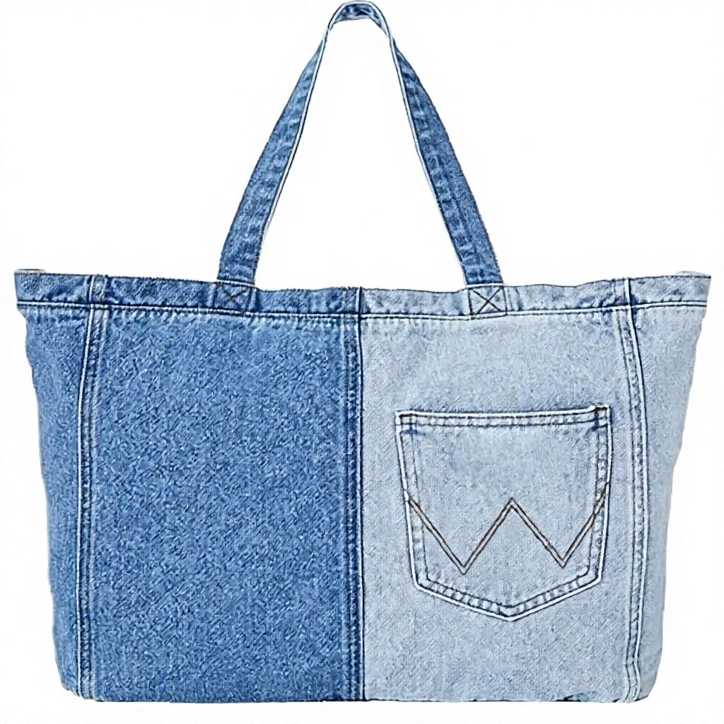 Designer Style Denim Lady Solid Color Zipper Closure Storage Shopping Shoulder Messenger Tote Bag All Seasons Embroidery LOGO