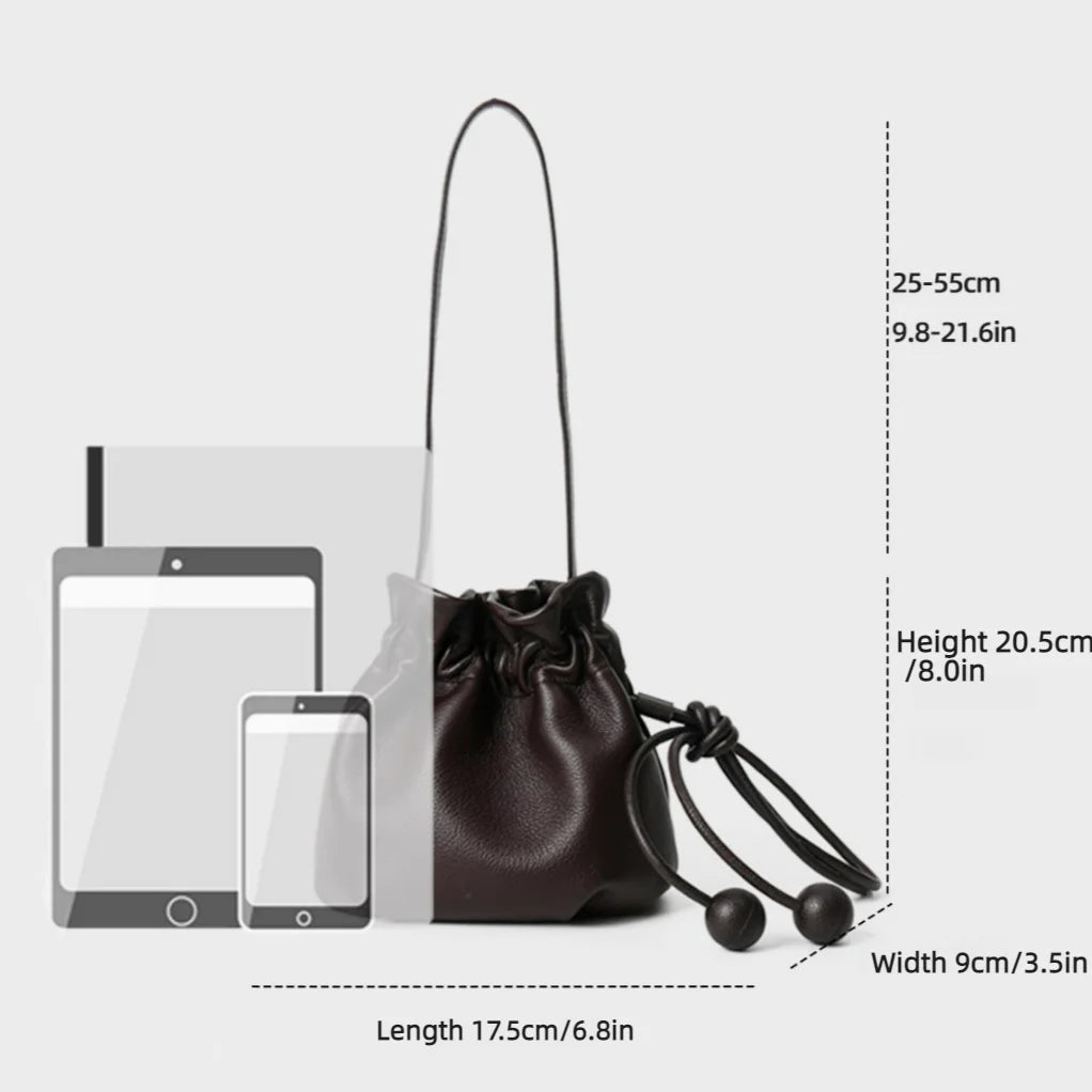 Drawstring Bucket Bags Casual Fashion Genuine Leather Women's Shoulder Bag Crossbody Bag Soft Cowhide Small Bags for Women
