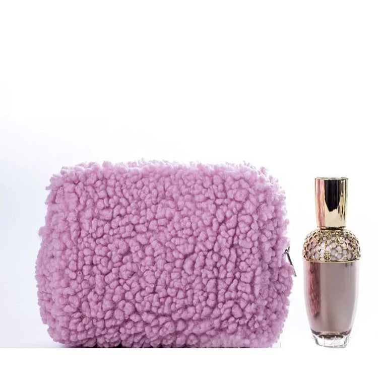 Dual Chamber Terry Cloth Toweling Soft Fabric Cosmetic Bag Make up Cute Pouch Mini for Women