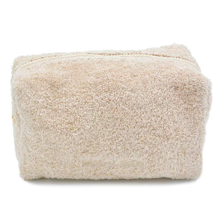 Dual Chamber Terry Cloth Toweling Soft Fabric Cosmetic Bag Make up Cute Pouch Mini for Women