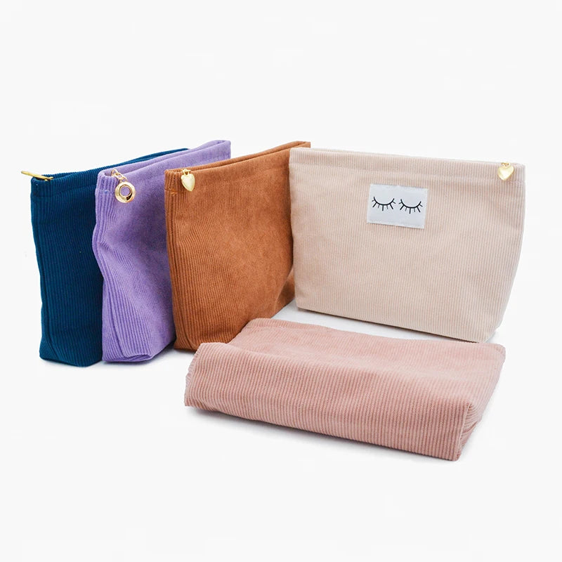 ECO Friendly Pink Makeup Pouch Custom Women Corduroy Cosmetic Bag