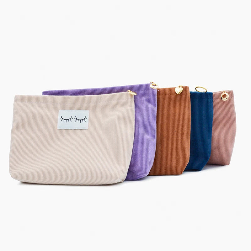 ECO Friendly Pink Makeup Pouch Custom Women Corduroy Cosmetic Bag