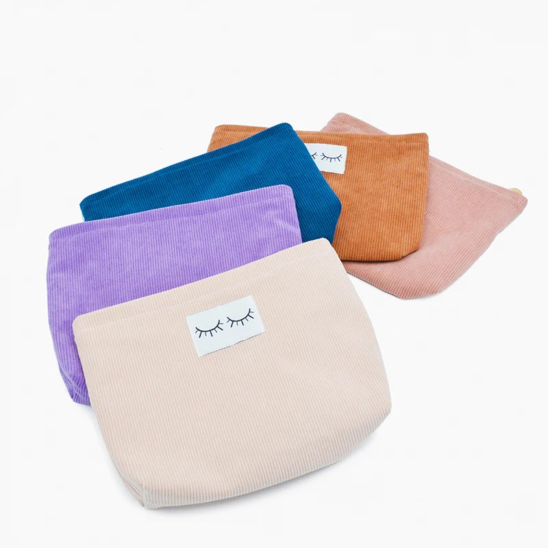 ECO Friendly Pink Makeup Pouch Custom Women Corduroy Cosmetic Bag