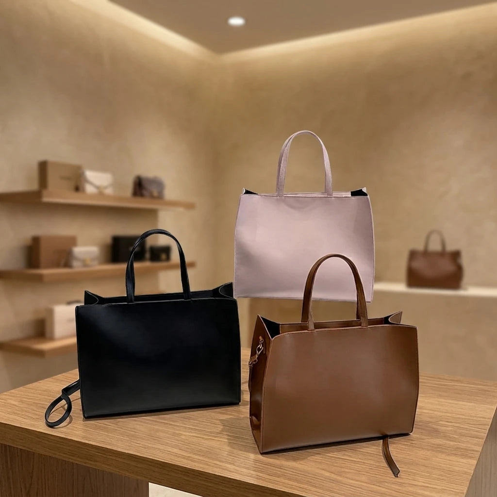 Embossed Letter PU Two-Open Chain Strap Lightweight Large Capacity Luxury Fashion Women Tote Bag Daily Shoulder Handbag Casual