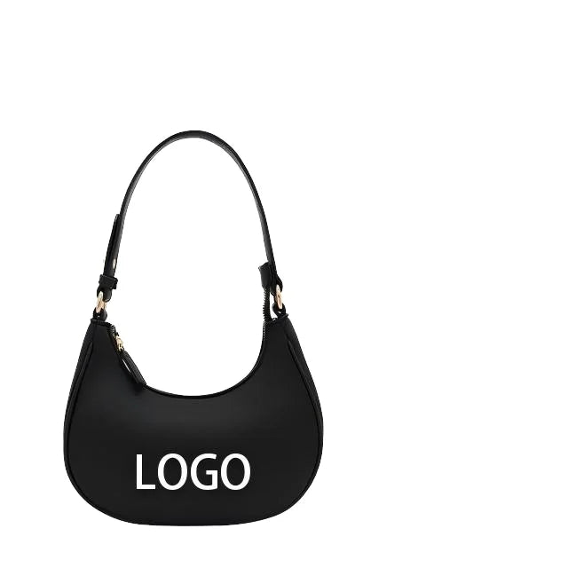 Embossed Texture Crescent Shoulder Bag, Gloss Body, Gold Zipper + Dual Ring Hardware,Multi-Color Brand Customization OEM/ODM