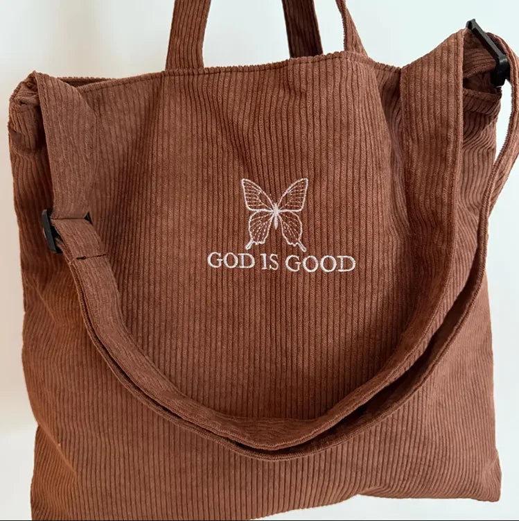 Embroidered Crossbody Handbag Cute Zipper Corduroy Tote Bag Daily Shoulder Bags for Women
