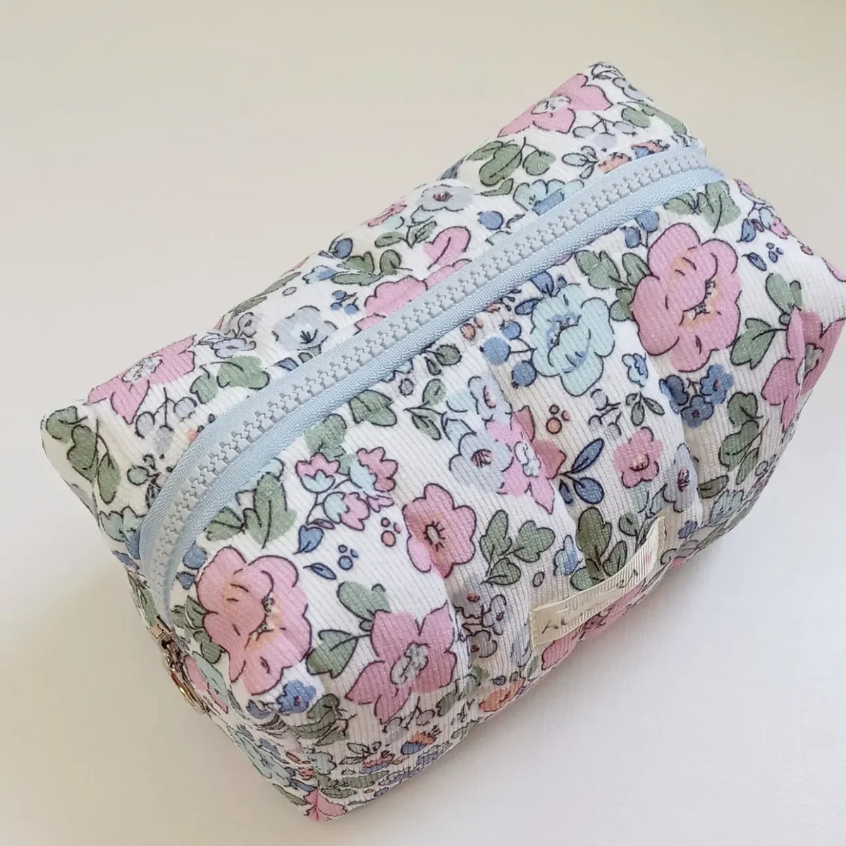 Embroidery Logo Travel Women Floral Cosmetic Bag Cute Soft Terry Pouch Bag