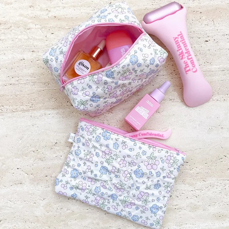 Embroidery Logo Travel Women Floral Cosmetic Bag Cute Soft Terry Pouch Bag