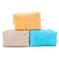 Embroidery Logo Travel Women Plush Towel Cosmetic Bag Blue Cute Soft Terry Pouch Bag