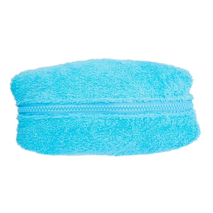 Embroidery Logo Travel Women Plush Towel Cosmetic Bag Blue Cute Soft Terry Pouch Bag