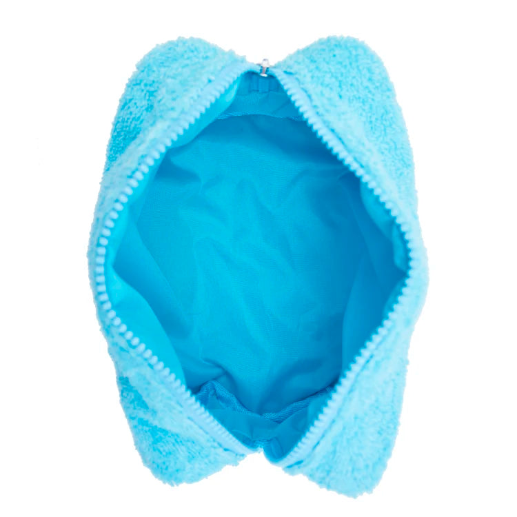 Embroidery Logo Travel Women Plush Towel Cosmetic Bag Blue Cute Soft Terry Pouch Bag