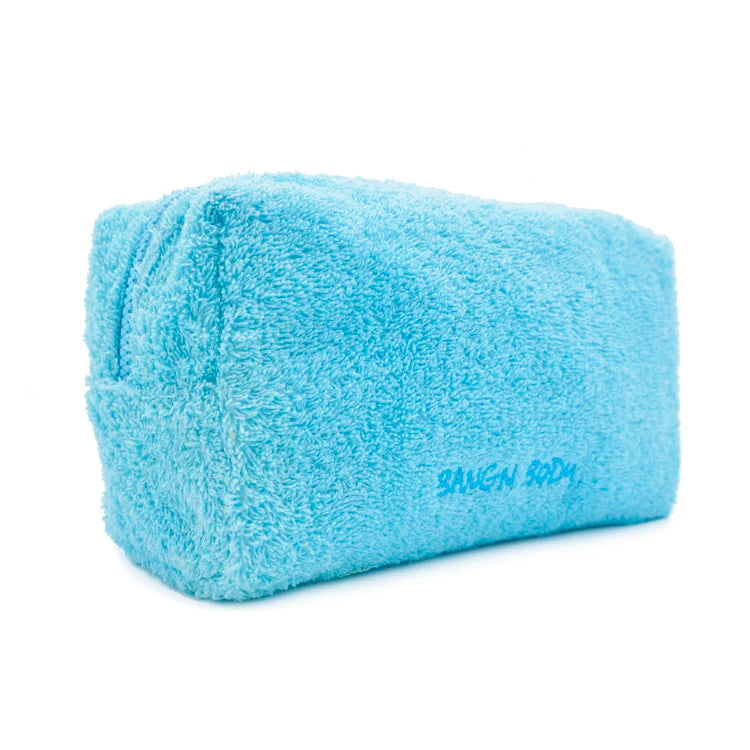 Embroidery Logo Travel Women Plush Towel Cosmetic Bag Blue Cute Soft Terry Pouch Bag