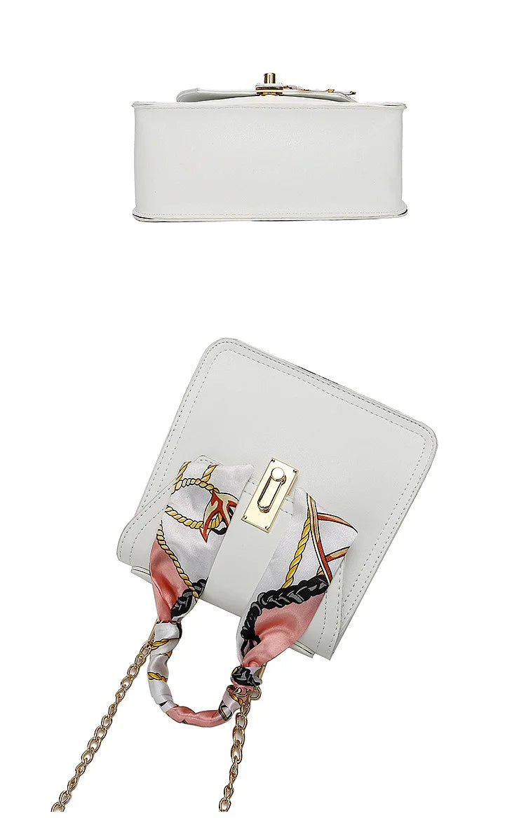 Eu Market Exclusively for Summer PU Leather Metal Chain Strap Hand Silk Tape Handbag Shoulder Bag Mini Bag Women Handbag