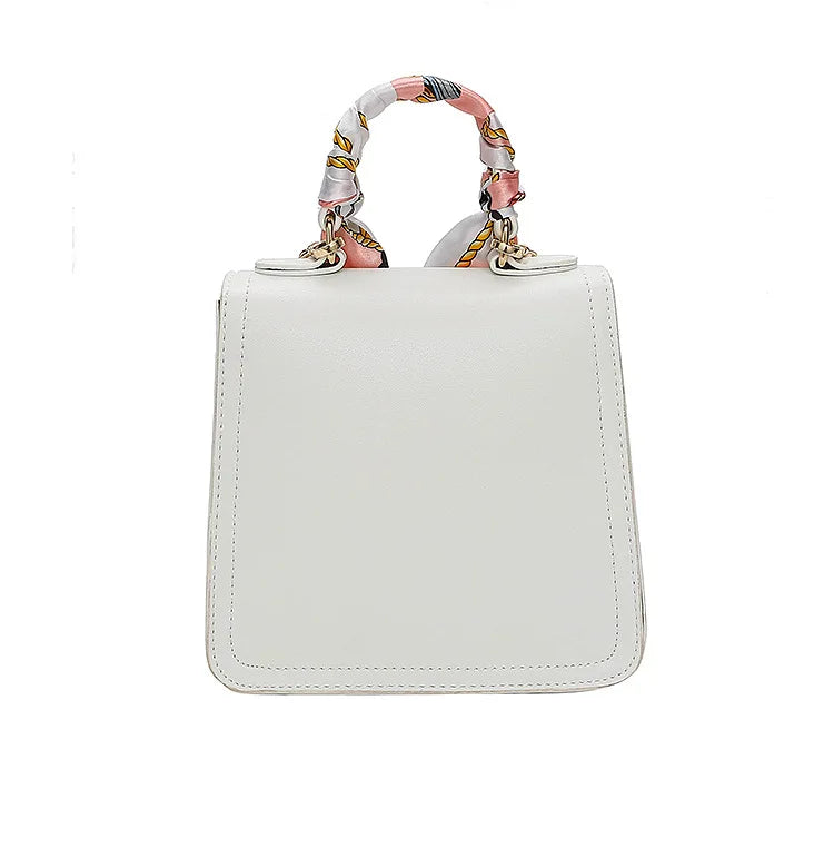 Eu Market Exclusively for Summer PU Leather Metal Chain Strap Hand Silk Tape Handbag Shoulder Bag Mini Bag Women Handbag