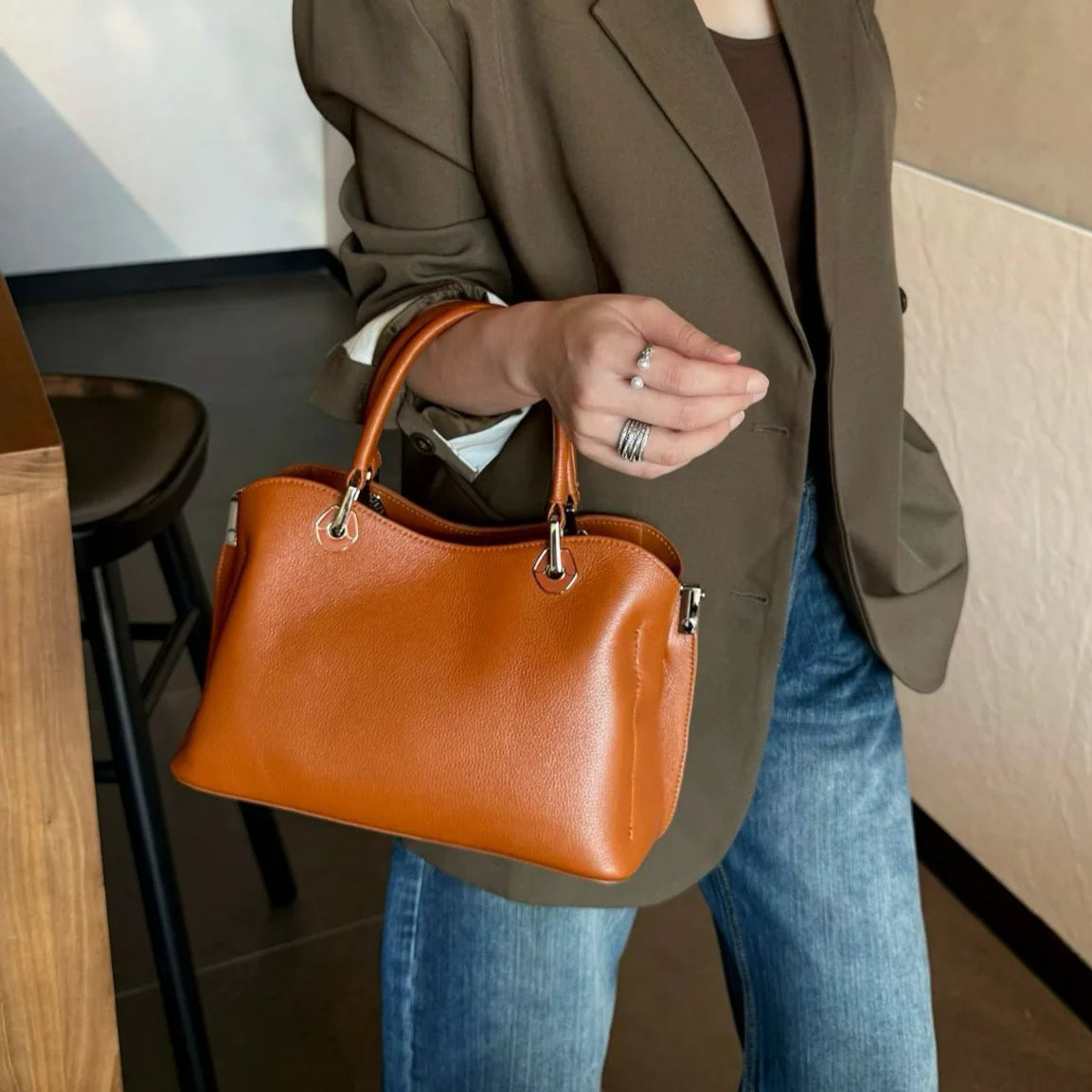 European Style Genuine Leather Women's Handbags Crossbody Shoulder Bags Elegant Fashion Cowhide Ladies Bags Wholesale or Custom