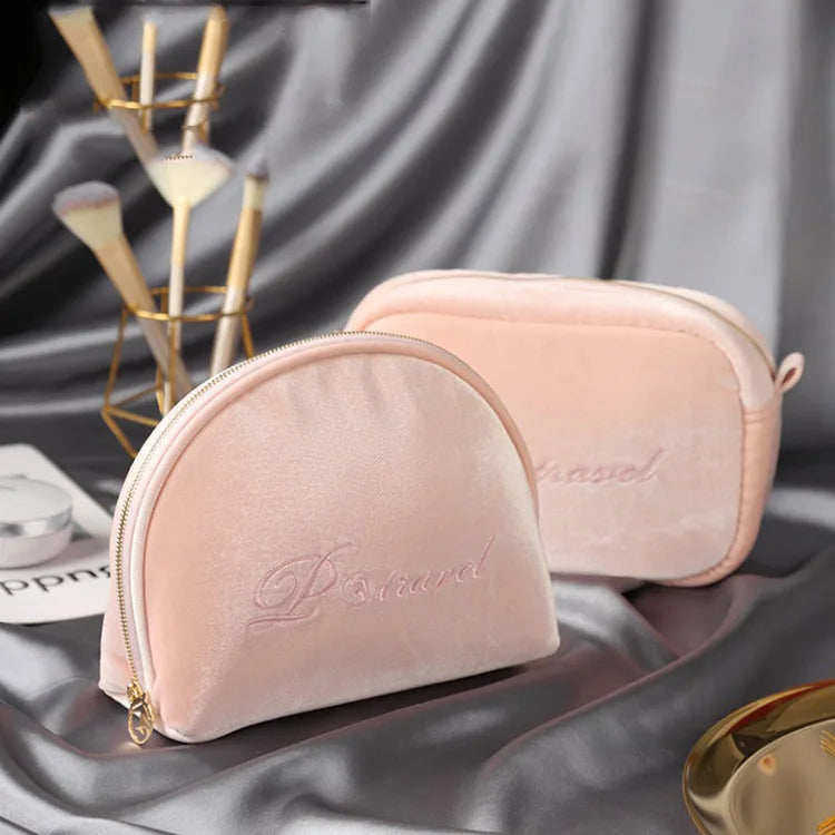 Factory Custom Velvet Makeup Cosmetic Bag with Logo Soft Luxury Toiletry Zipper Bag Make up Skincare Products Packaging Pouch