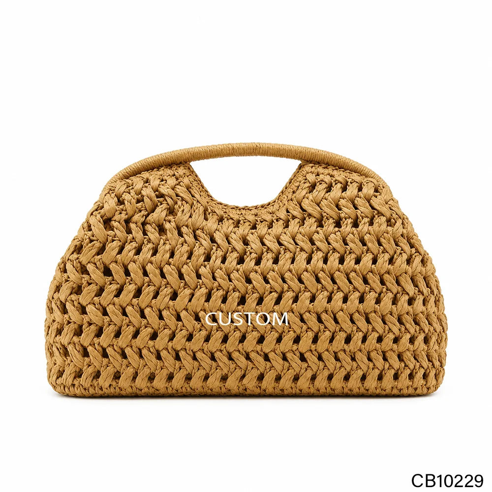 Factory Direct Handwoven Raffia Semicircular Handbag Braided Handle Detachable Crossbody Strap Toggle Closure OEM Bulk Custom