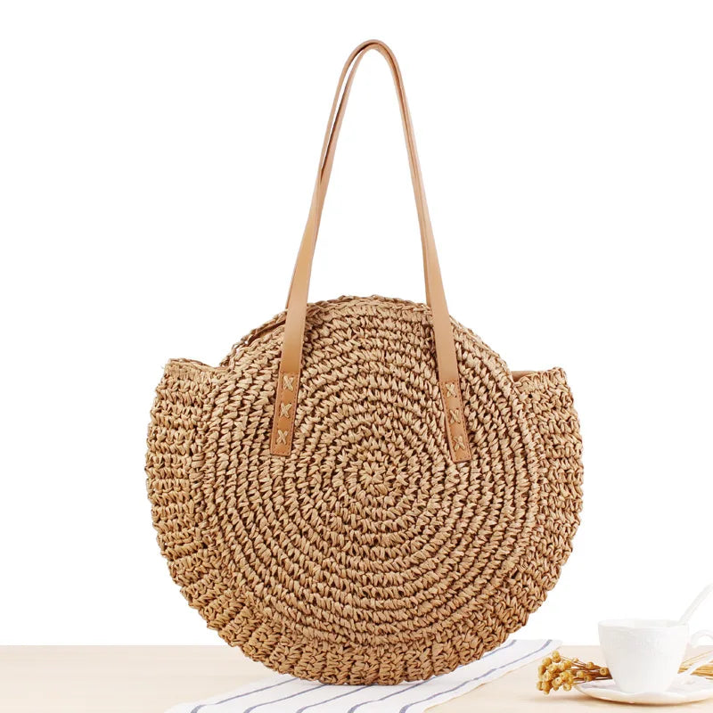 Factory Direct New Big-name Simple Round Shoulder Straw Bag Woven Beach Summer Woman Handbag