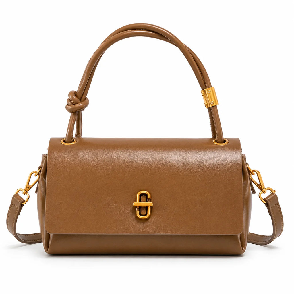 Factory Direct PU Leather Structured Handbag Top Handle Knot Detail Gold Twist Lock Detachable Shoulder Strap OEM Bulk Custom
