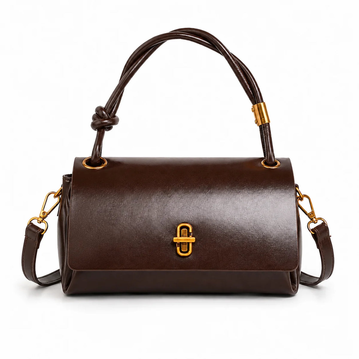 Factory Direct PU Leather Structured Handbag Top Handle Knot Detail Gold Twist Lock Detachable Shoulder Strap OEM Bulk Custom