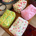 Factory Quilted Floral Travel Cosmetic Pouch Handmade Large Capacity Brush Toiletry Bag Portable Zipper Makeup Pouch