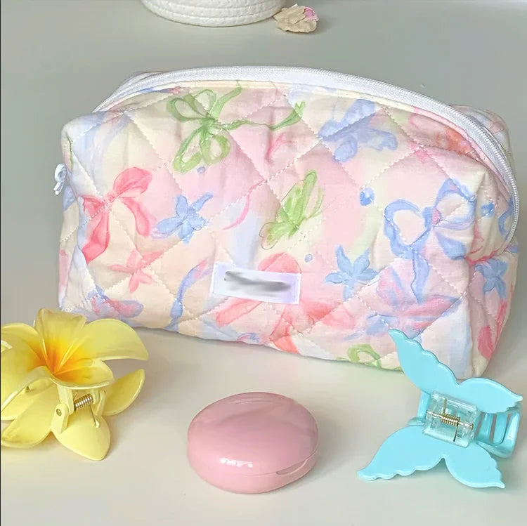 Factory Quilted Floral Travel Cosmetic Pouch Handmade Large Capacity Brush Toiletry Bag Portable Zipper Makeup Pouch