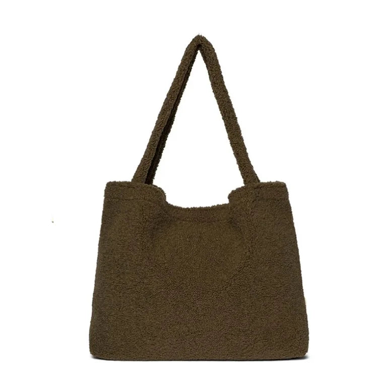 Fashion Design Simple Women Soft Plush Cream Teddy Velvet Shopping Tote Bag