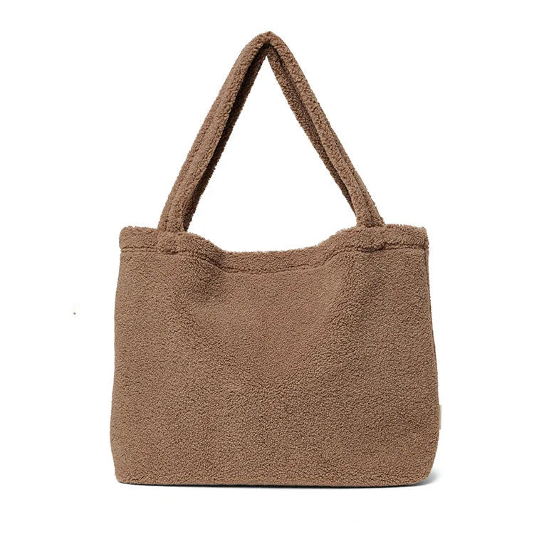 Fashion Design Simple Women Soft Plush Cream Teddy Velvet Shopping Tote Bag