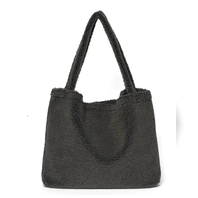 Fashion Design Simple Women Soft Plush Cream Teddy Velvet Shopping Tote Bag