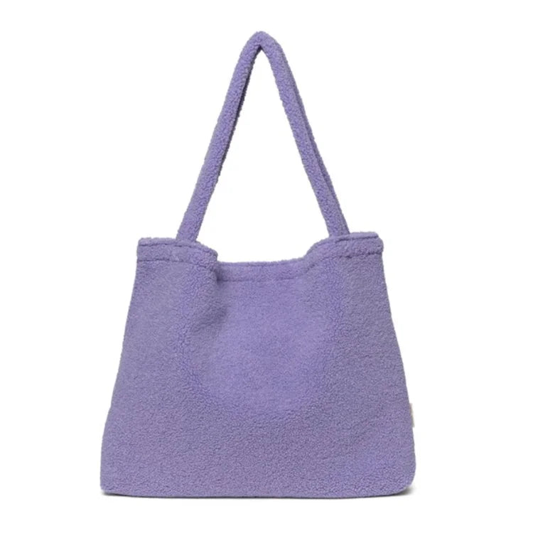 Fashion Design Simple Women Soft Plush Cream Teddy Velvet Shopping Tote Bag