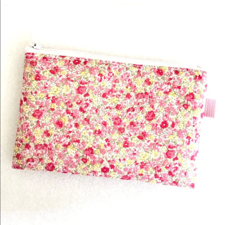 Fashion Flat Zipper Makeup Pouch Cotton Floral Cosmetic Bag Cute Small Coin Purse