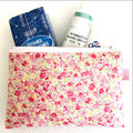 Fashion Flat Zipper Makeup Pouch Cotton Floral Cosmetic Bag Cute Small Coin Purse