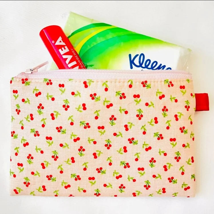 Fashion Flat Zipper Makeup Pouch Cotton Floral Cosmetic Bag Cute Small Coin Purse