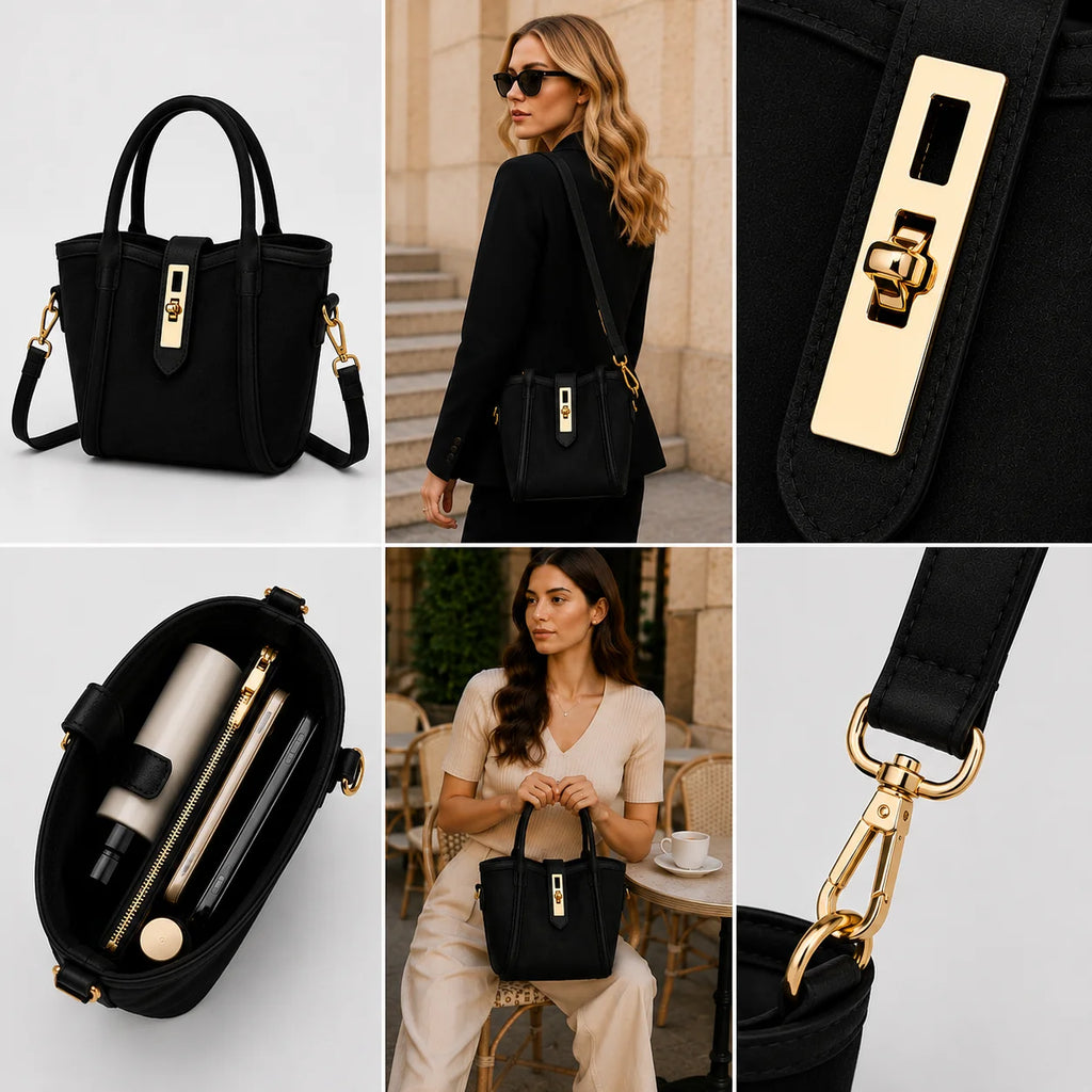 Fashion Handbag, Suede Velvet + Gold Turn-Lock Hardware,,Multi-Color Custom Logo, OEM/ODM Factory Direct Wholesale